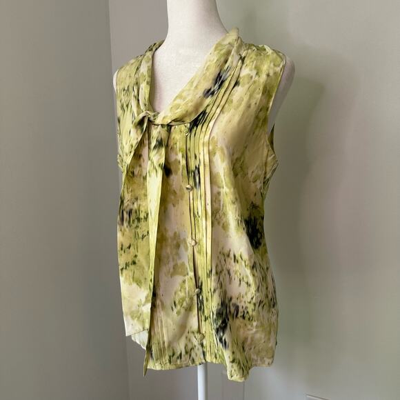 Ann Taylor green silk sleeveless button down top size 4 - Picture 3 of 10